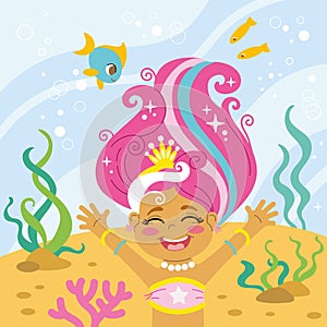 Cute joyful mermaid under the sea vector illustration