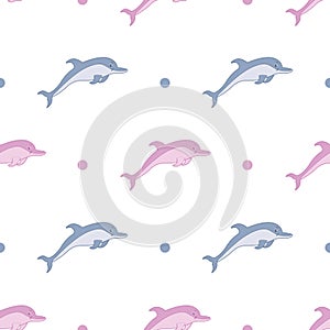 Cute Jumping Cartoon Dolphin Seamless Pattern Vector