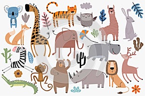 Cute Jungle Animals Vector Set