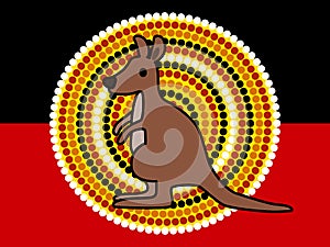 Cute kangaroo and Australian Aboriginal Flag