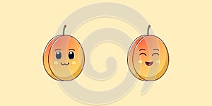 Cute Kawaii Apricot, Cartoon Ripe Fruit. Vector