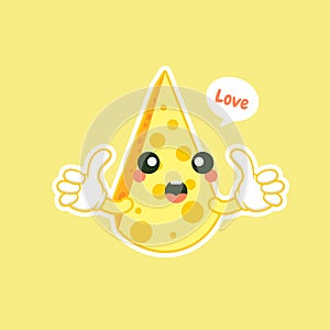 Cute and kawaii awaii cheese character. Funny happy smiling cheese. Flat cartoon character illustration icon. Happy funny asian
