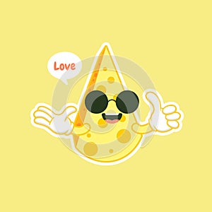 Cute and kawaii awaii cheese character. Funny happy smiling cheese. Flat cartoon character illustration icon. Happy funny asian