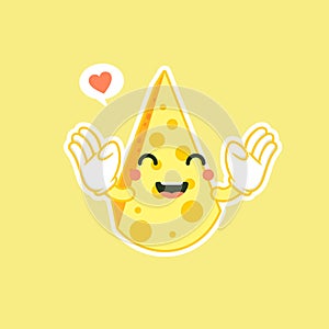 Cute and kawaii awaii cheese character. Funny happy smiling cheese. Flat cartoon character illustration icon. Happy funny asian