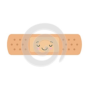 Cute kawaii band aid icon on white background. vector illustration