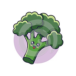 Cute Kawaii Broccoli cartoon icon illustration. Food vegitable flat icon concept isolated