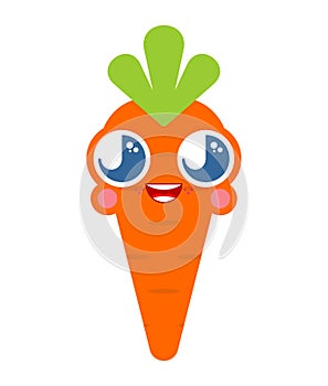 Cute kawaii Carrot isolated. funny Vegetable cartoon style. kids character. Childrens style
