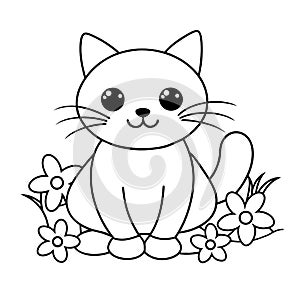 Cute kawaii cartoon cat outline image for coloring