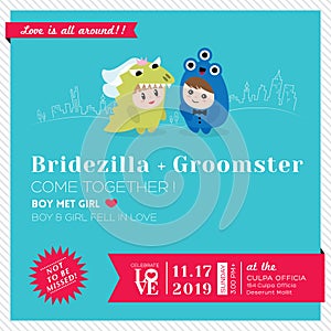 Cute kawaii Cartoon Wedding Invitation