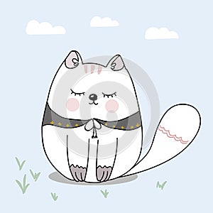 Cute kawaii cat cahracter. Children style, vector illustration.