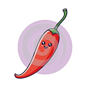 Cute Kawaii chili pepper cartoon icon illustration. Food vegitable flat icon concept isolated