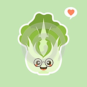 cute and kawaii Chinese cabbage character . Vegetables. Natural food, vegetarian, vegan and healthy nutrition. Flat vector