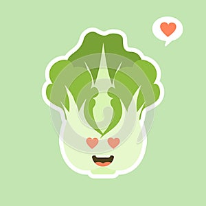 cute and kawaii Chinese cabbage character . Vegetables. Natural food, vegetarian, vegan and healthy nutrition. Flat vector