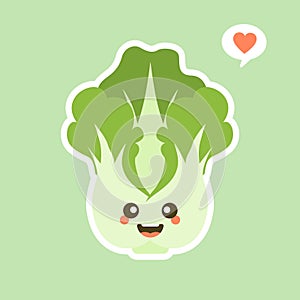 cute and kawaii Chinese cabbage character . Vegetables. Natural food, vegetarian, vegan and healthy nutrition. Flat vector