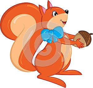 Cute Kawaii color drawing of a squirrel with an acorn, perfect for children`s book