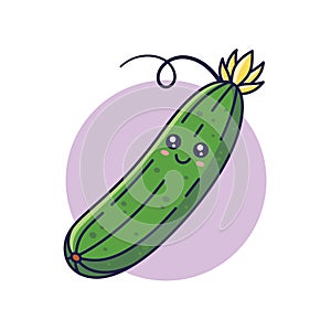 Cute Kawaii cucumber cartoon icon illustration. Food vegitable flat icon concept isolated