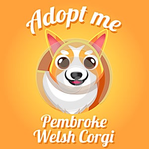 Cute Kawaii dog puppy pembroke welsh corgi sable color adoption Mascot Cartoon Poster wallpaper Design social media Illustration photo