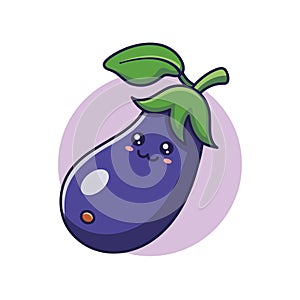 Cute Kawaii Eggplant cartoon icon illustration. Food vegitable flat icon concept isolated