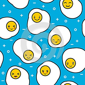 Cute kawaii eggs after easter, food seamless pattern vector