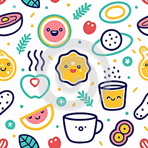 Cute kawaii food seamless pattern