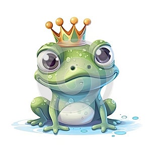 Cute kawaii frog prince with a crown on its head.