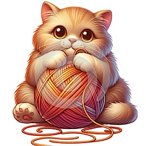 a cute kawaii ginger cat with a ball of yarn