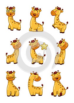 Cute kawaii giraffe. Animal cartoon character