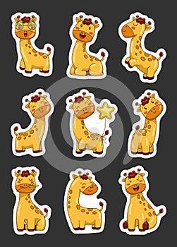 Cute kawaii giraffe. Sticker Bookmark