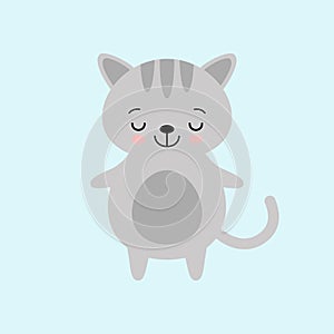 Cute kawaii gray cat cahracter. Children style, vector illustration. Sticker, isolated design element for kids books