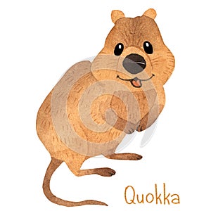 Cute kawaii hand drawn watercolor art. Smiling australian quokka photo