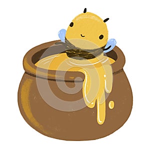 Cute Kawaii Happy Funny Honey Bee with honey jar