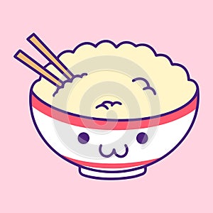 Cute Kawaii Illustration of Bowl of Rice