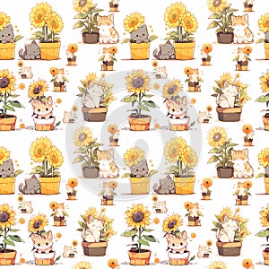 Cute kawaii kitty cat childish seamless pattern