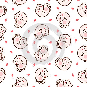 Cute kawaii little cat. Seamless pattern