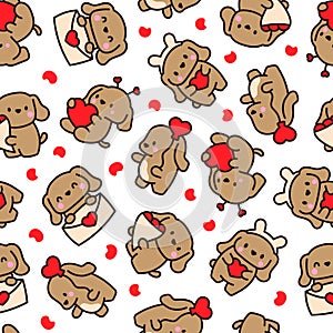 Cute kawaii little dog. Seamless pattern