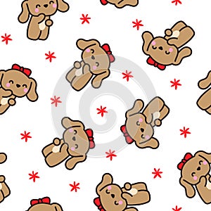 Cute kawaii little dog. Seamless pattern