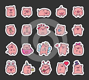 Cute kawaii little pig. Sticker Bookmark