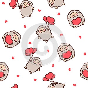 Cute kawaii little sheep. Seamless pattern