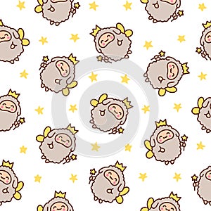 Cute kawaii little sheep. Seamless pattern