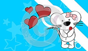 Cute kawaii mouse girl holding a red rosse valentine background