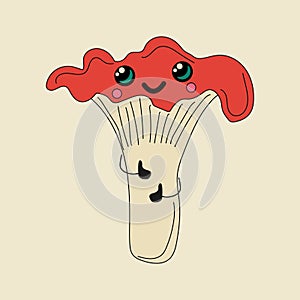 Cute Kawaii Mushrooms cartoon icon illustration. Food vegetable flaticon concept