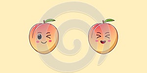 Cute Kawaii Peach, Cartoon Ripe Fruit. Vector