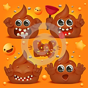 Cute kawaii poop funny cartoon character. Emoji emoticon collection. Smile  icon. Humor graphic