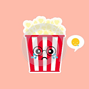 Cute and Kawaii Pop Corn Popcorn in Red Bucket Box Cinema Snack Vector Illustration Cartoon Character Icon in flat design