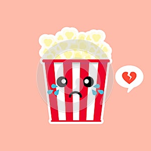 Cute and Kawaii Pop Corn Popcorn in Red Bucket Box Cinema Snack Vector Illustration Cartoon Character Icon in flat design