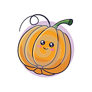 Cute Kawaii Pumpkin cartoon icon illustration. Food vegitable flat icon concept isolated
