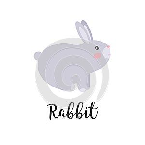 Cute kawaii rabbit, bunny, hare character. Children style, vector illustration. Sticker, design element for kids books.