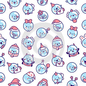 Cute kawaii soap bubble. Seamless pattern