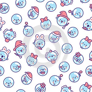 Cute kawaii soap bubble. Seamless pattern