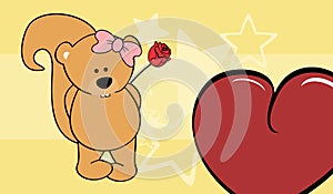 Cute kawaii squirrel girl holding a red rosse valentine background